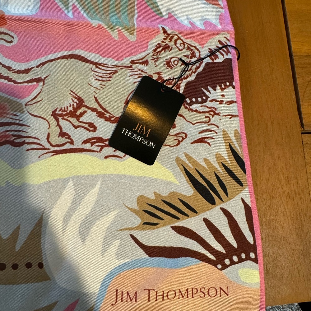 Jim Thompson Pink Multicolor 100% Silk Scarf - Picture 2 of 4